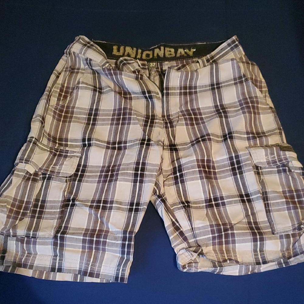Unionbay Men's Plaid Cargo Shorts - White , Blue , Gray , Black